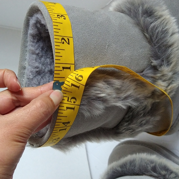 Bearpaw Gray Cow Suede Wool Blend Fur Lining Boots Mid Calf Sz 10M - Picture 12 of 17